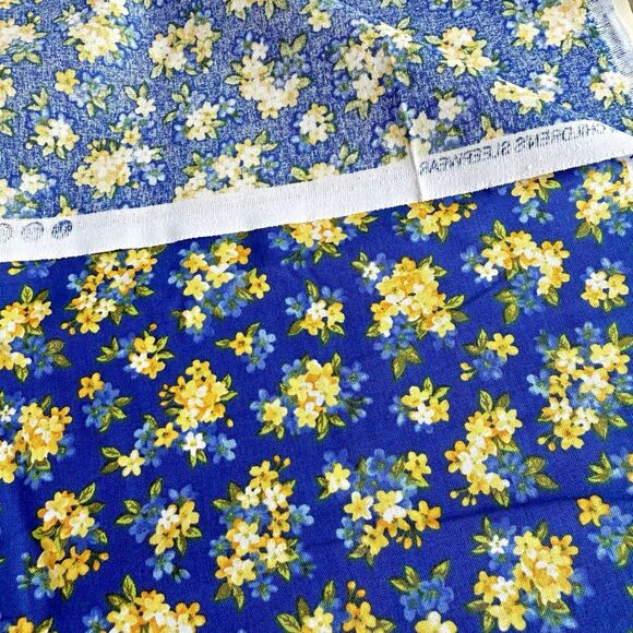 Coordinating Fabric Bundle Blue & Yellow Floral Cotton Quilt Fabric Craft 4yds - Picture 5 of 9